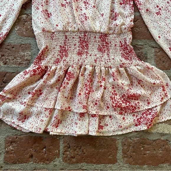 Princess Polly Cream & Red Floral Sheer V-Neck Wide Smocked Waist Mini Dress 8 - Picture 2 of 16